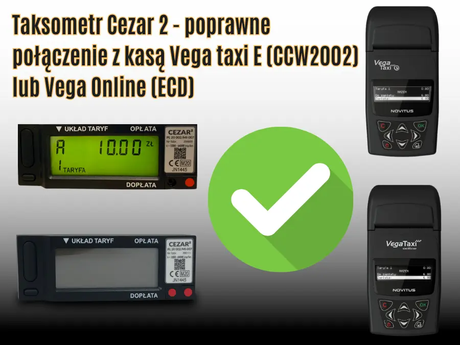 Poprawne połączenie taksometru Cezar 2 z kasą Vega Taxi (CCW2002) lub Vega Online