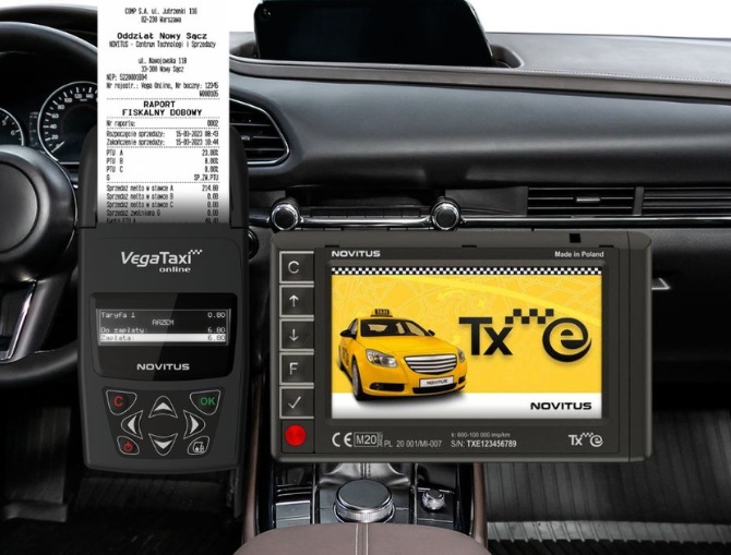 Kasa fiskalna Vega Taxi Online połączona z taksometrem TXe