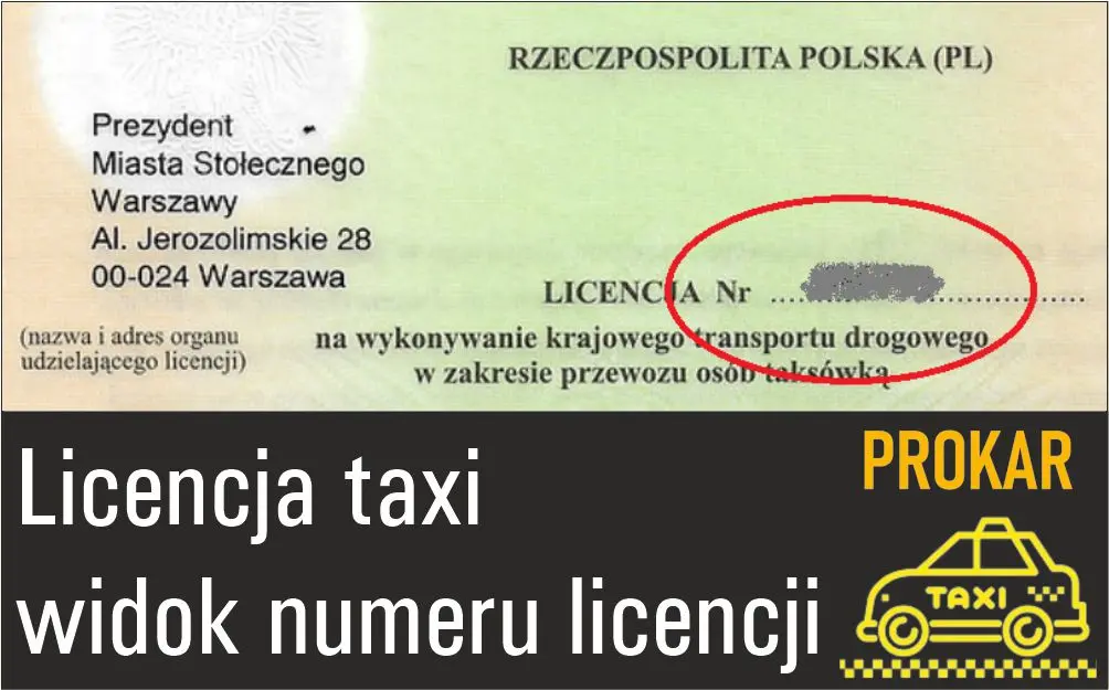 Numer licencji taksówkowej Warszawa. Przykład.